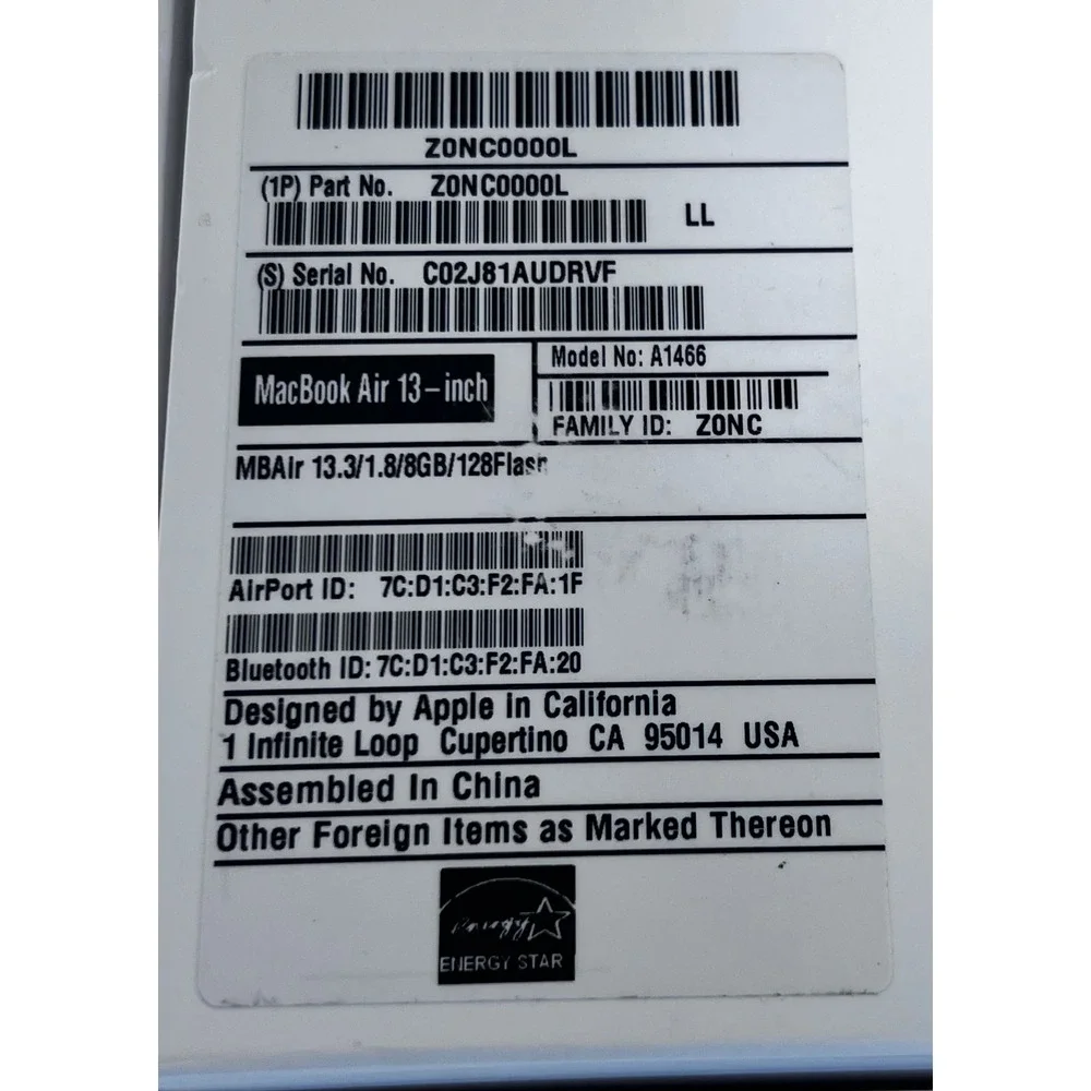 Apple MacBook Air 13 Laptop A1466 Silver 8GB 128GB working flaws on outer shell